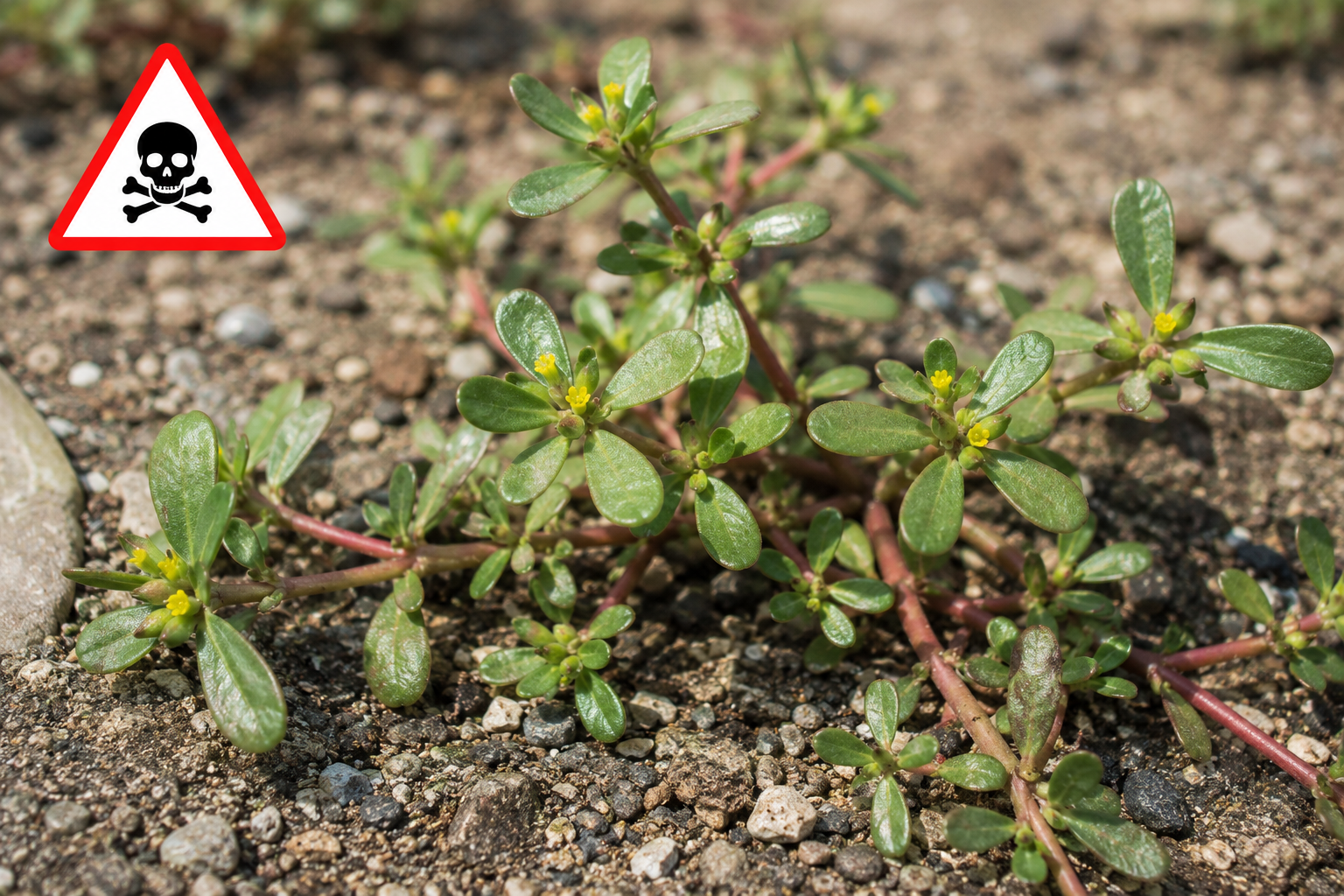 Pourpier officinal (Portulaca oleracea) en tapis rampant avec tiges rouges et feuilles charnues